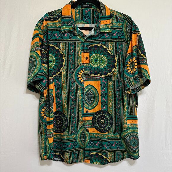 Mcedar Men's Geometric & Mandala Design Button Down Shirt, Size L Colorful - Picture 1 of 3